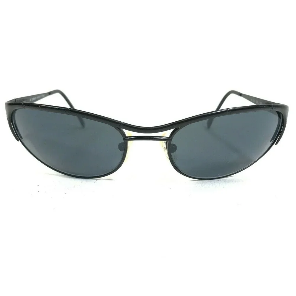 Vintage Iceberg Sunglasses IG 521 COL.125 Black Round Wrap Frames w Blue Lenses